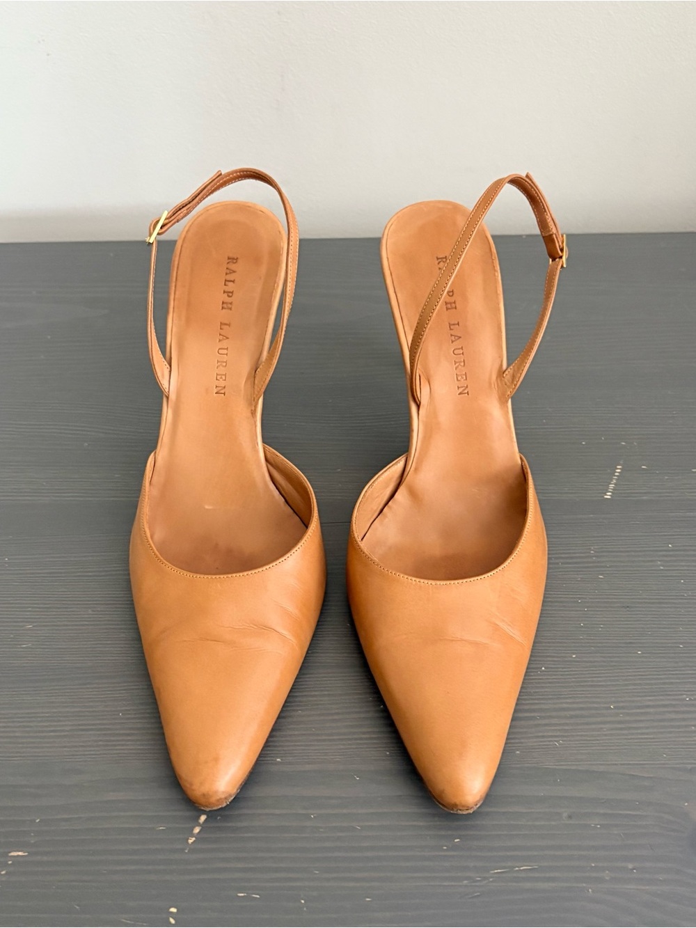 Ralph Lauren Slingback Tortoise Heels Leather Shoes Tan US 9 - Picture 2 of 14